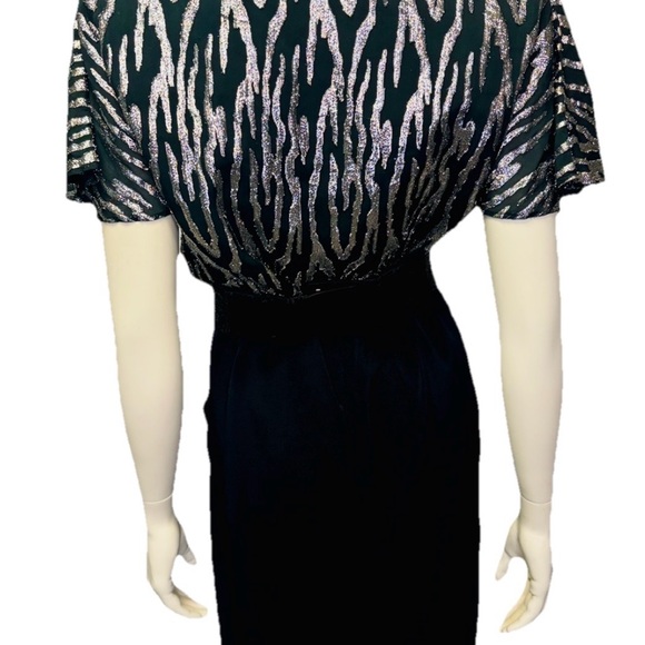 Vintage 80s Disco Metallic Silver & Black Striped Jumpsuit  Sz Small - Picture 10 of 14